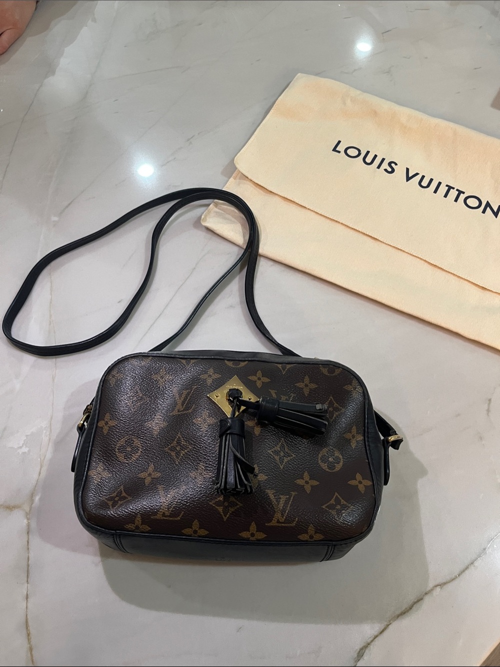 Louis Vuitton Monogram Saintonge Tassel Crossbody in Brown and Gold and Black